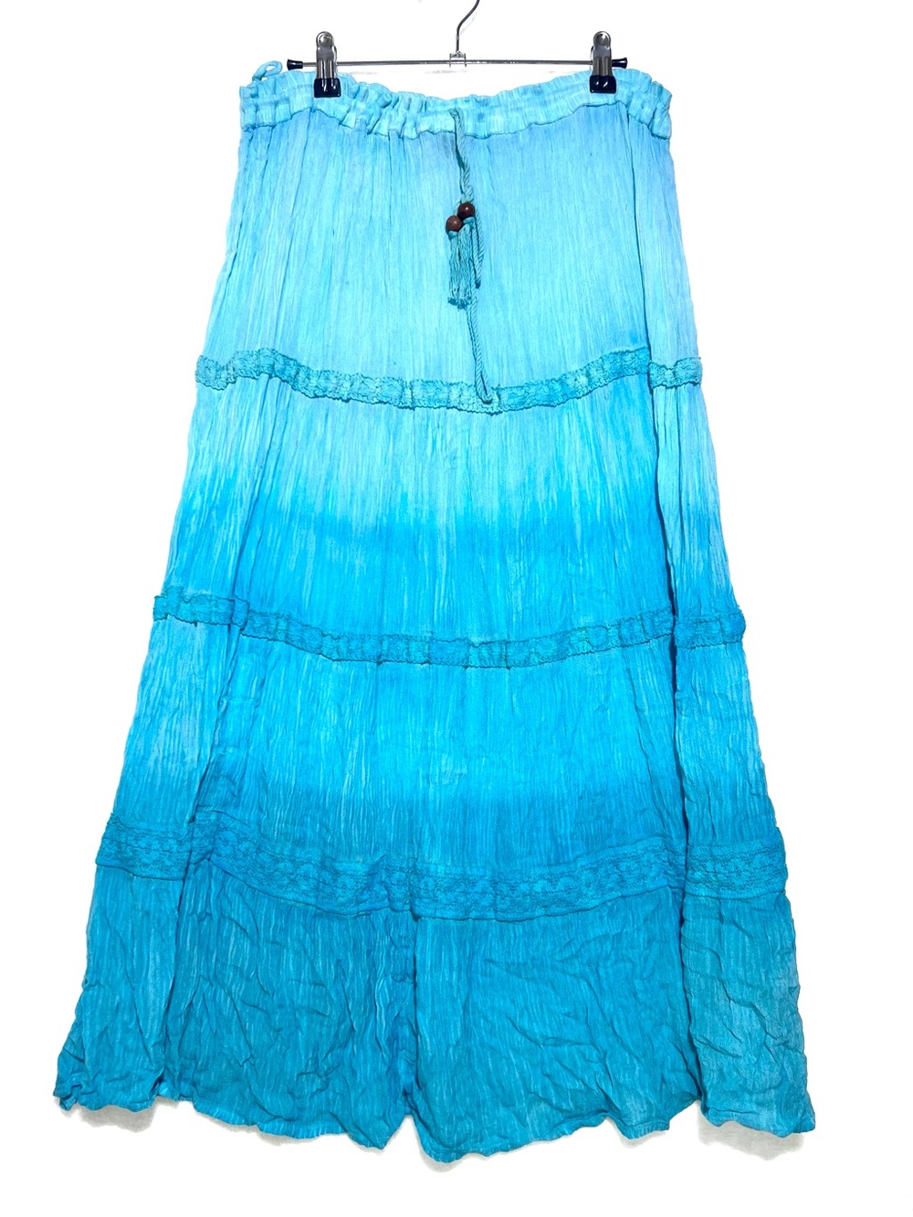 Tiered Ombre Light Blue to Turquoise Maxi Skirt size M